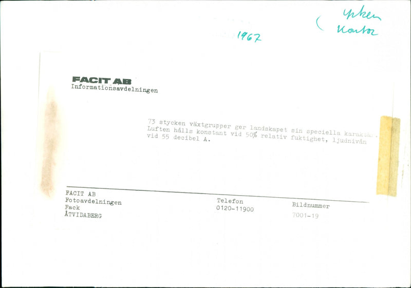 1967 GIVE RELATIVE LANDSCAPE FACIT IMAGE NUMBER ITS CONSTANT HUMIDITY ATVIDABER - Vintage Photograph