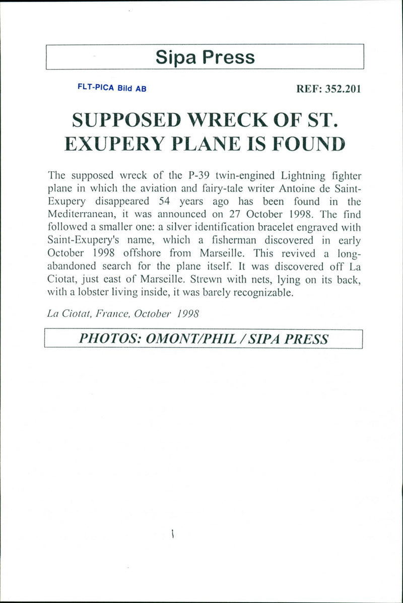 1998 PICA HAS NOTIFICATION TWIN DISCO EARLY LIGHTNING FRANCE PRESS WRITER - Vintage Photograph