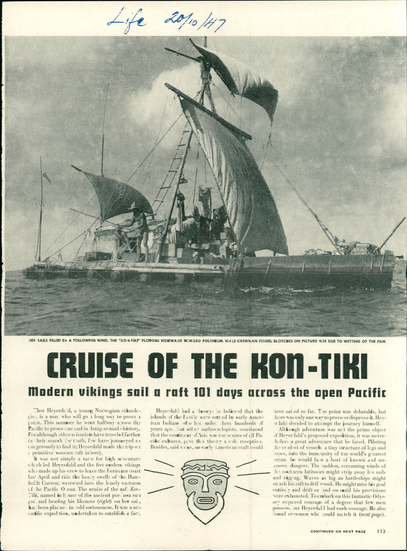 Newspaper article from the Kon-Tiki expedition - Vintage Photograph