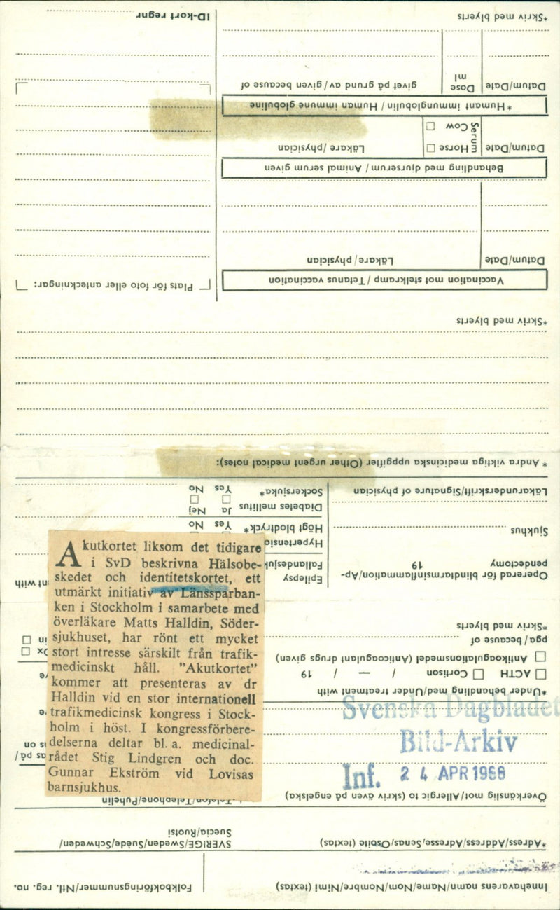 1953 BLOODGRUPPSBESTAMING BLOOD GROUP EXAMINATION NIMI NATIONAL SWEDEN SWEDISH - Vintage Photograph