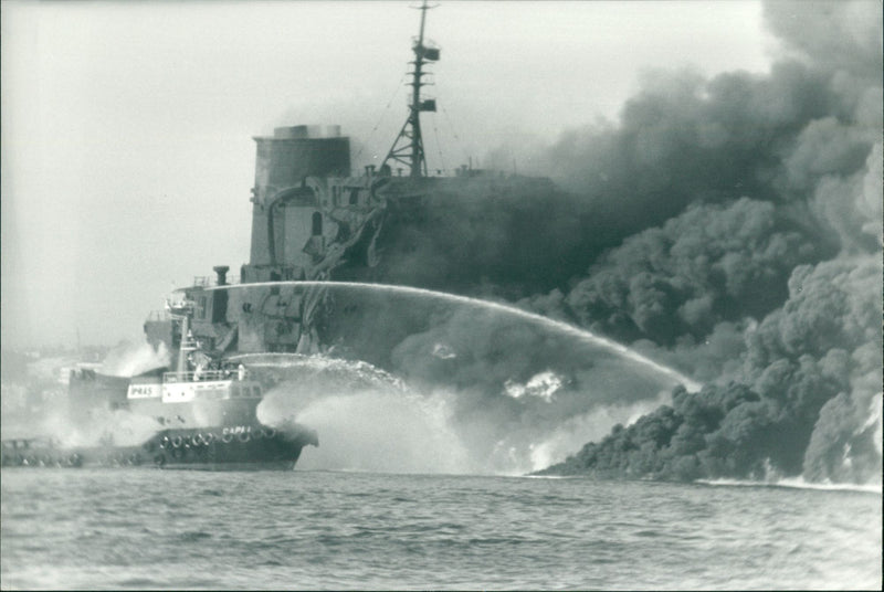 Romanian oil tanker hit by Greek cargo ship - Vintage Photograph