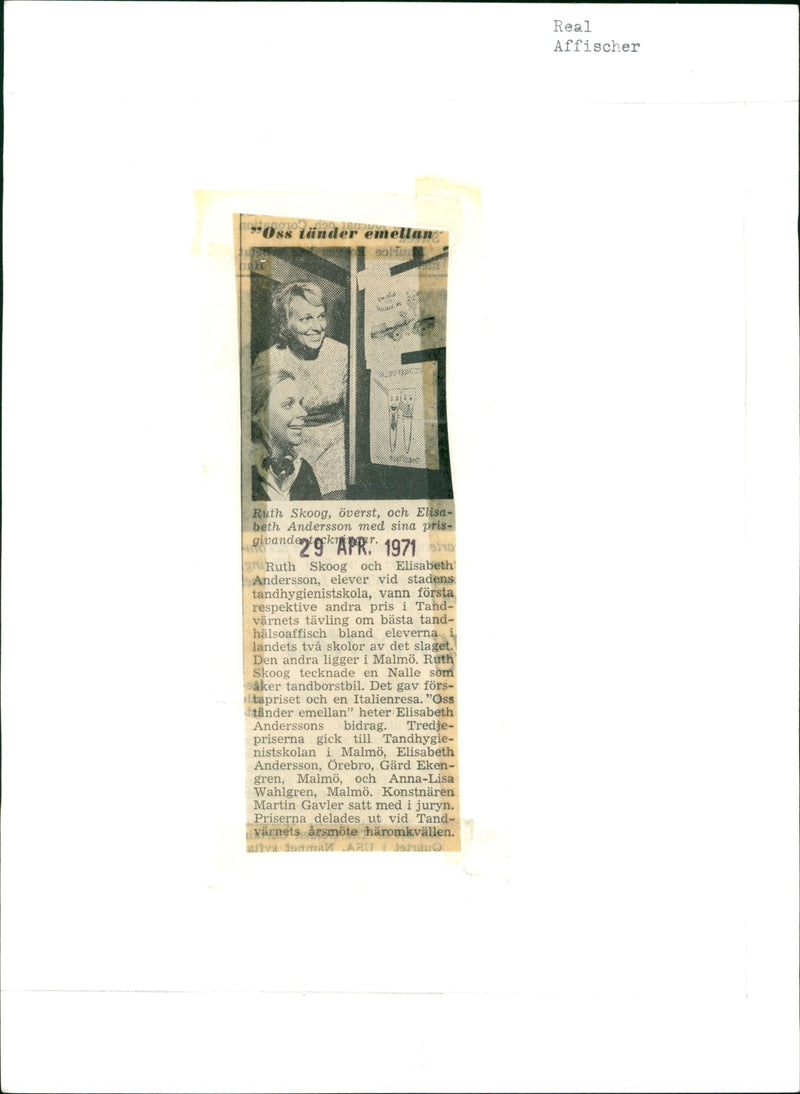 Students Ruth Skoog and Elisabeth Andersson with drawings on dental hygiene - Vintage Photograph