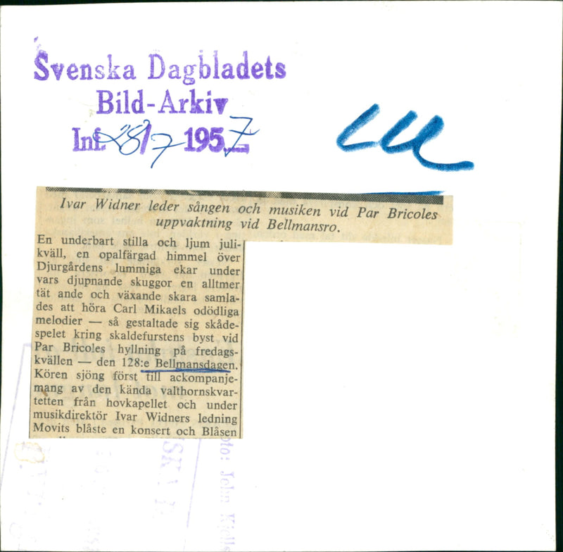 Ivar Widner leads the song on music at Par Bricoles - Vintage Photograph