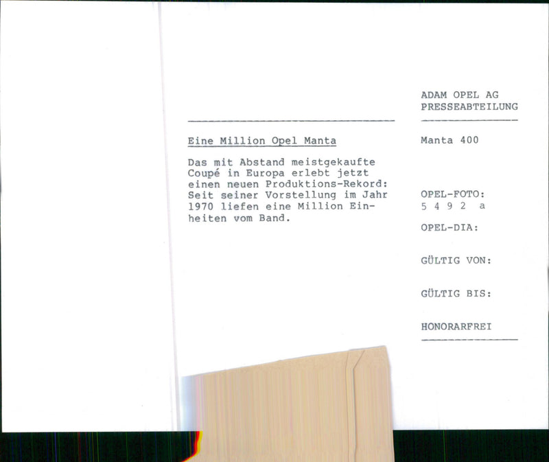 Opel Manta 1970 - Vintage Photograph