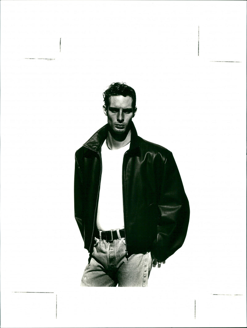 A male model in leather jacket and jeans - Vintage Photograph