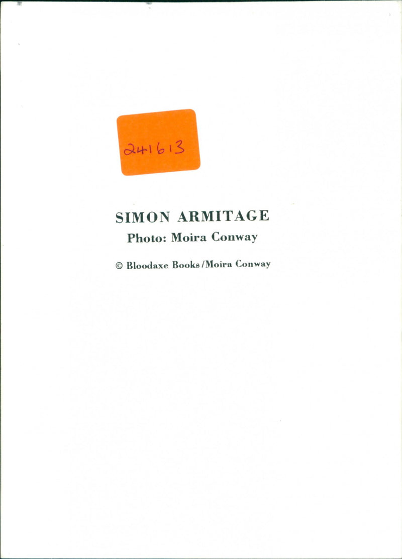 SIMON ARMITAGE Photo : Moira Conway Bloodaxe Books / Moira Conway peal - Vintage Photograph