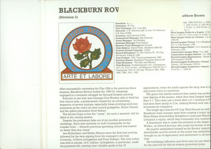 Blackburn Rovers Football Club - Vintage Photograph