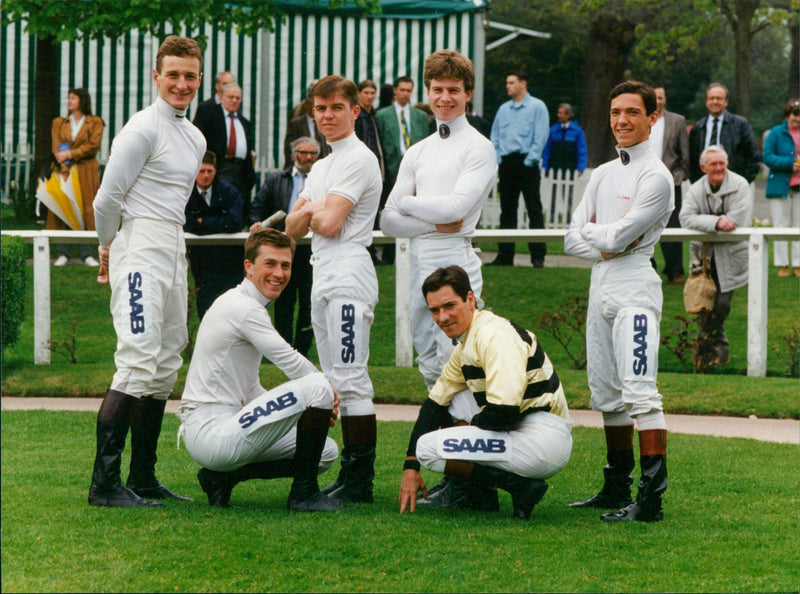 Jockeys with Saab logos - Vintage Photograph