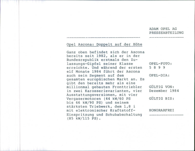 Opel Ascona. - Vintage Photograph