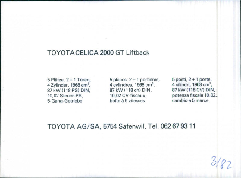 Toyota Celica 2000 DT Liftback - Vintage Photograph