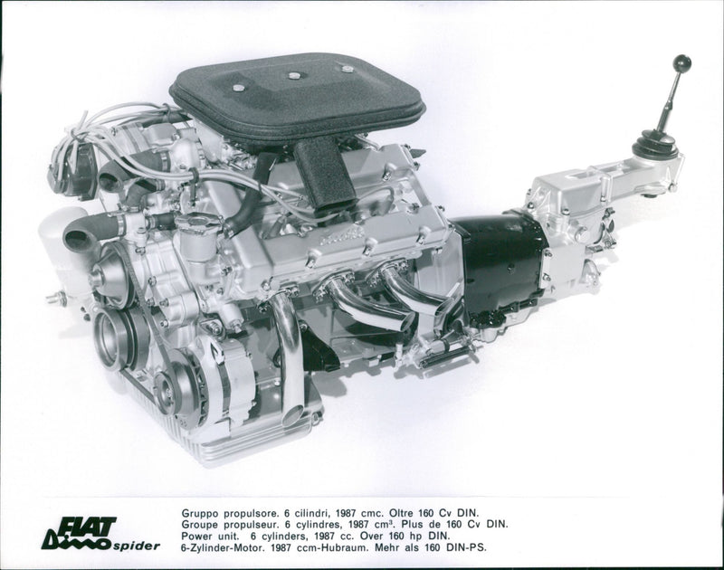 1966 Fiat Dino Spider Engine - Vintage Photograph