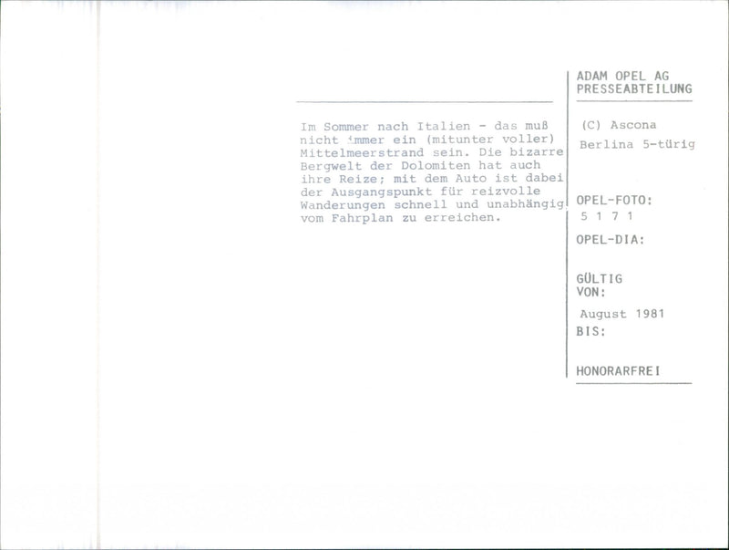 1981 Opel Ascona Berlina CC - Vintage Photograph