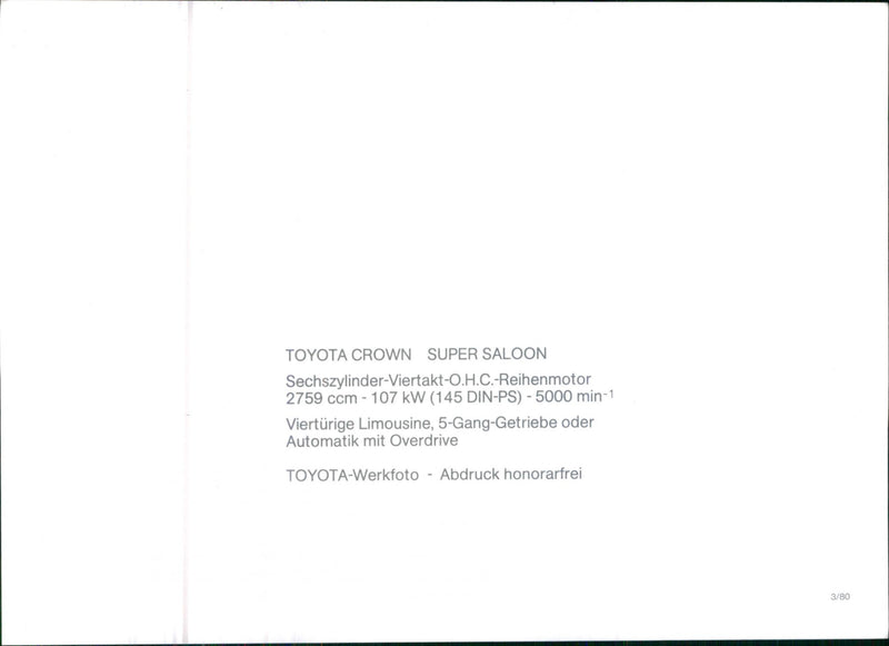 Toyota Crown Super Saloon - Vintage Photograph