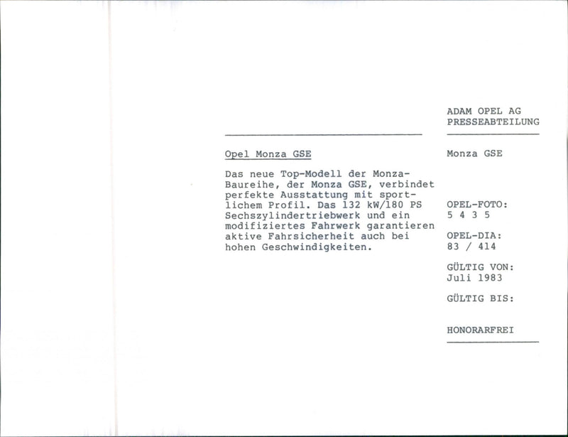 Opel Monza GSE - Vintage Photograph