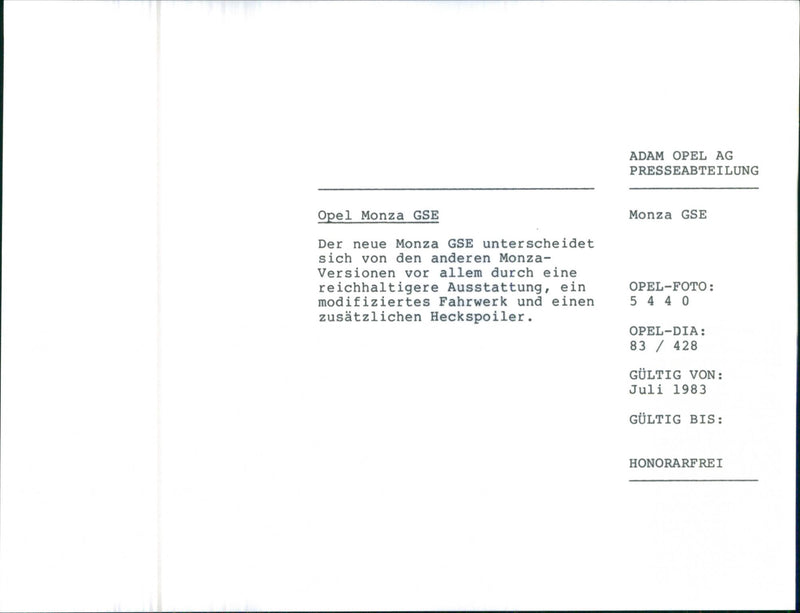 Opel Monza GSE - Vintage Photograph