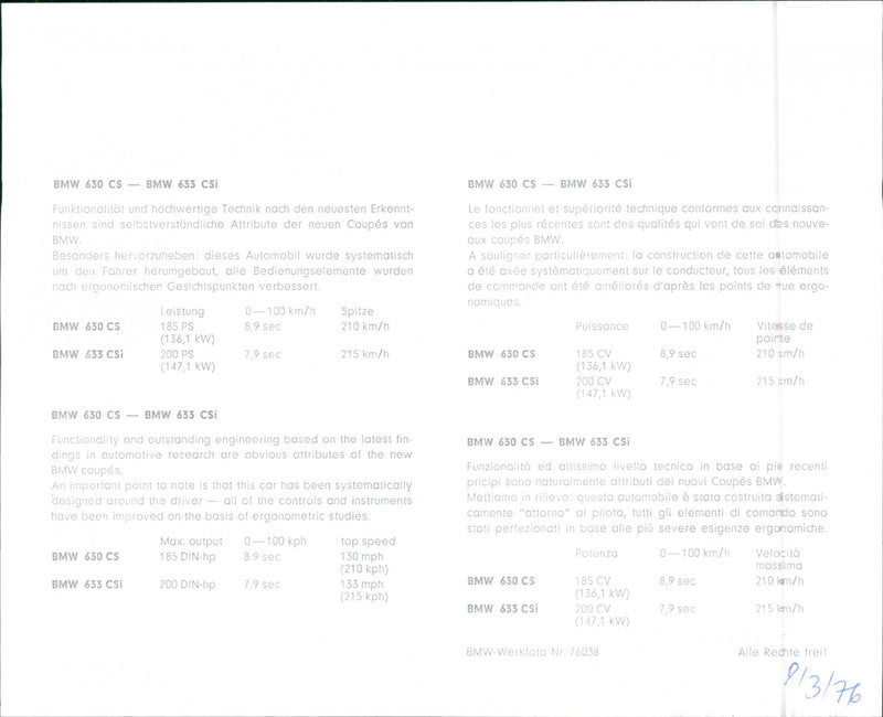 BMW 633 CSi - Vintage Photograph
