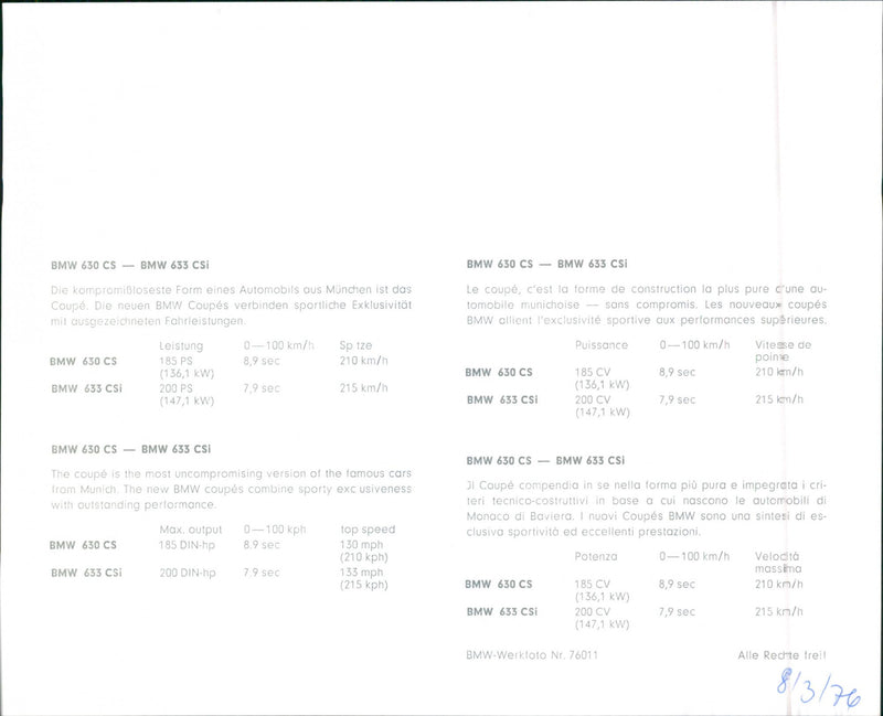 BMW 633 CSi - Vintage Photograph