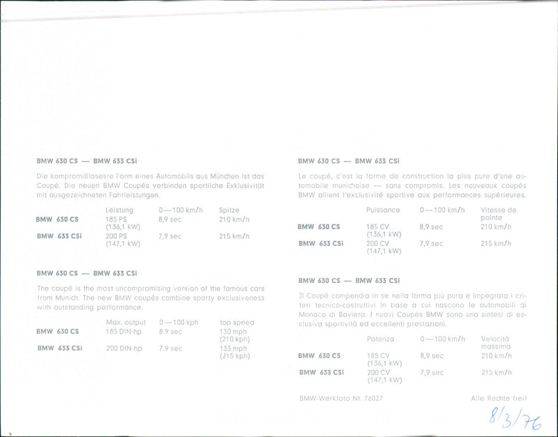 BMW 633 CSi - Vintage Photograph