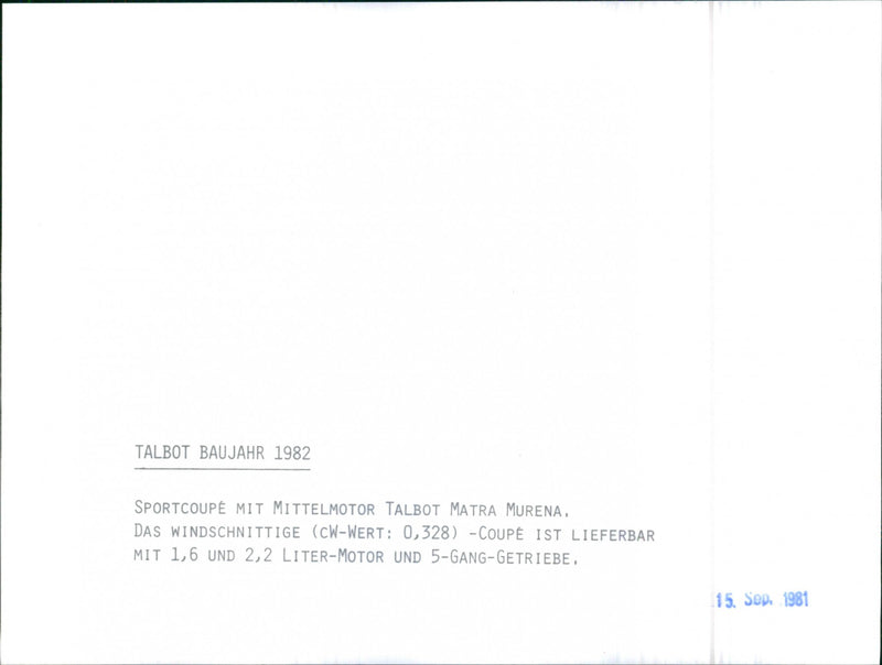 Talbot Matra Murena 1982 - Vintage Photograph