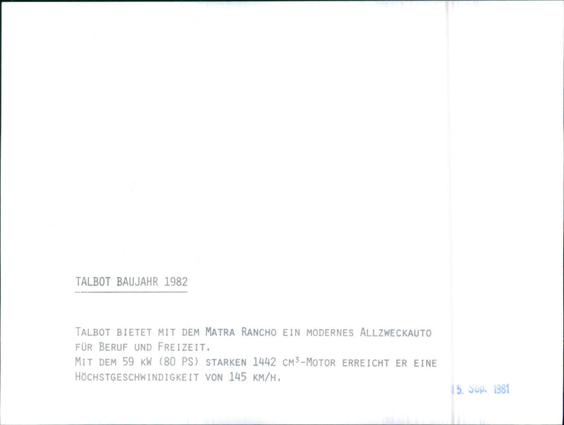 Talbot Matra Rancho 1982 - Vintage Photograph
