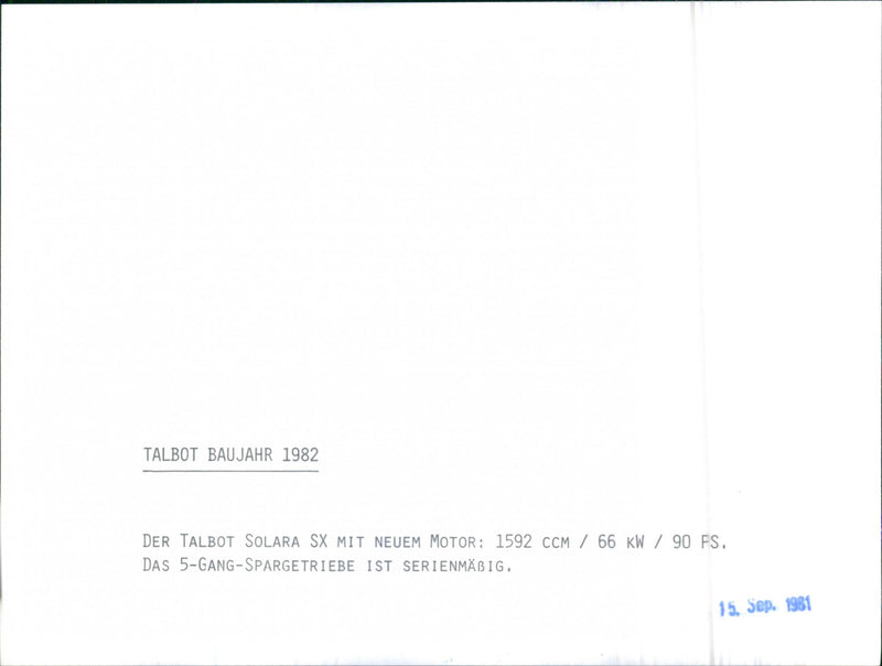 Talbot Solara SX 1982 - Vintage Photograph