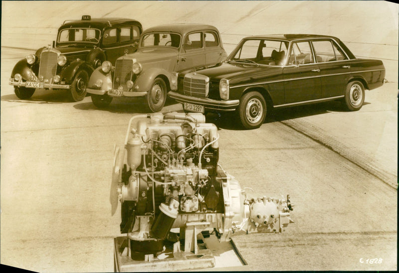 Engine of Mercedes-Benz 260 D 1936,170 D 1949 and 200 D New Generation - Vintage Photograph