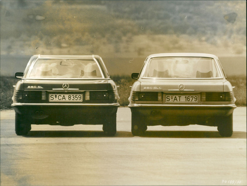 Back of Mercedes-Benz 280 SL and Mercedes-Benz 280 SL C - Vintage Photograph