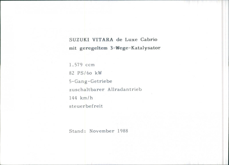 1988 Suzuki Vitara de Luxe Cabrio - Vintage Photograph