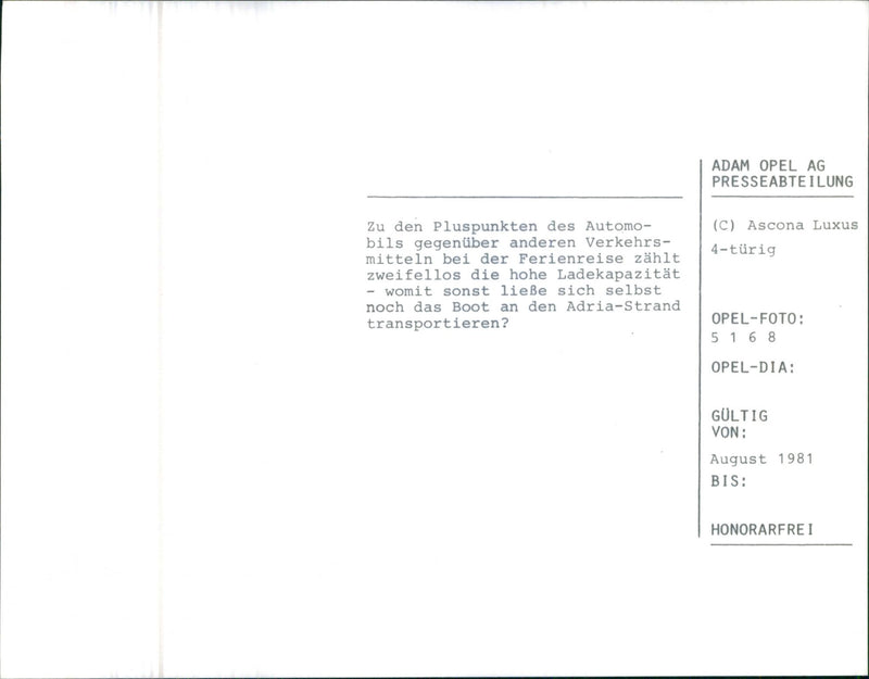 Opel Ascona Luxus - Vintage Photograph