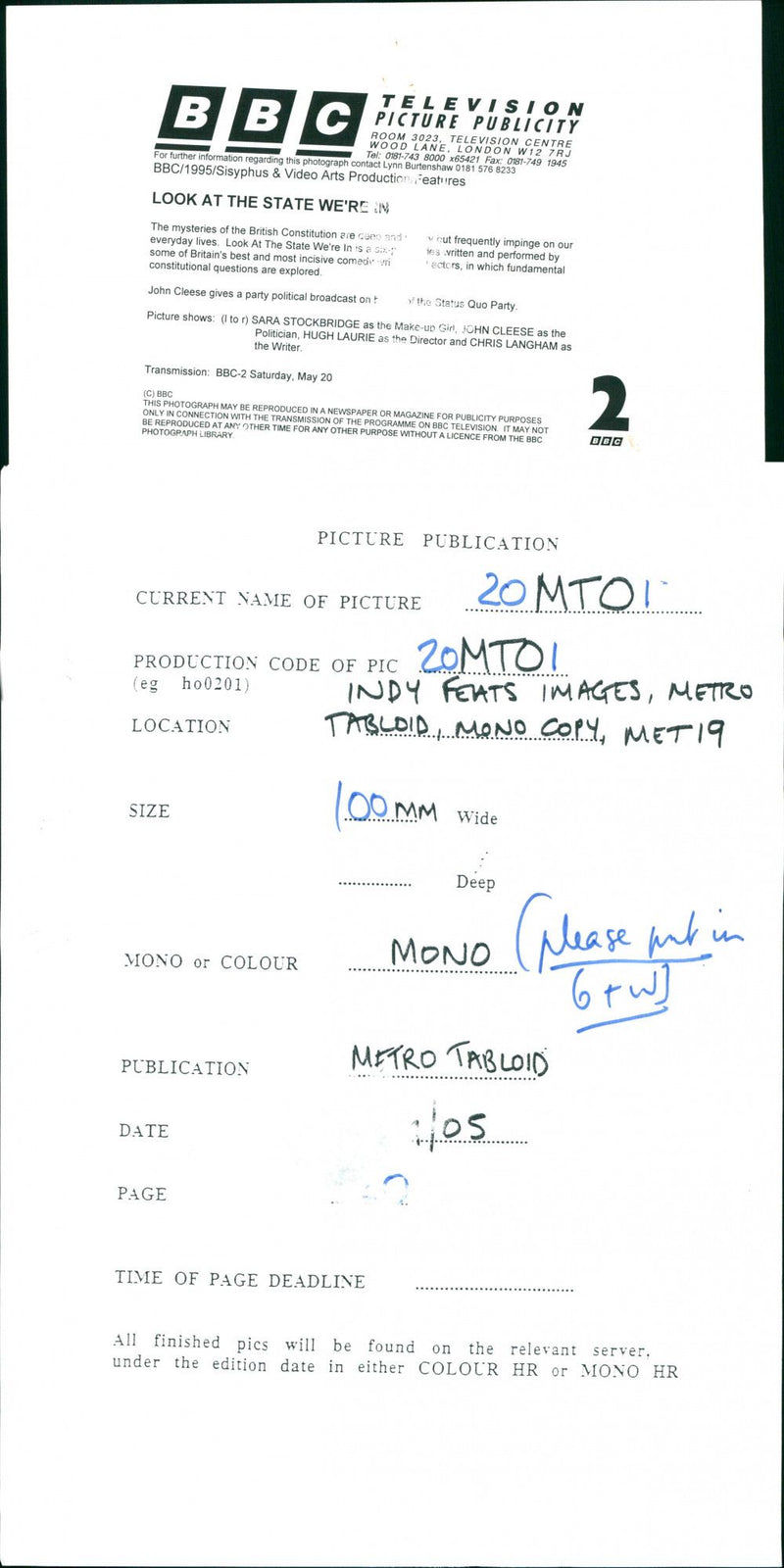 1995 JOHN BRITISH WRITER TELEVISION POLITICIAN - Vintage Photograph