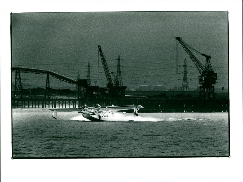 Flying Boat Lands on Thames - Vintage Photograph