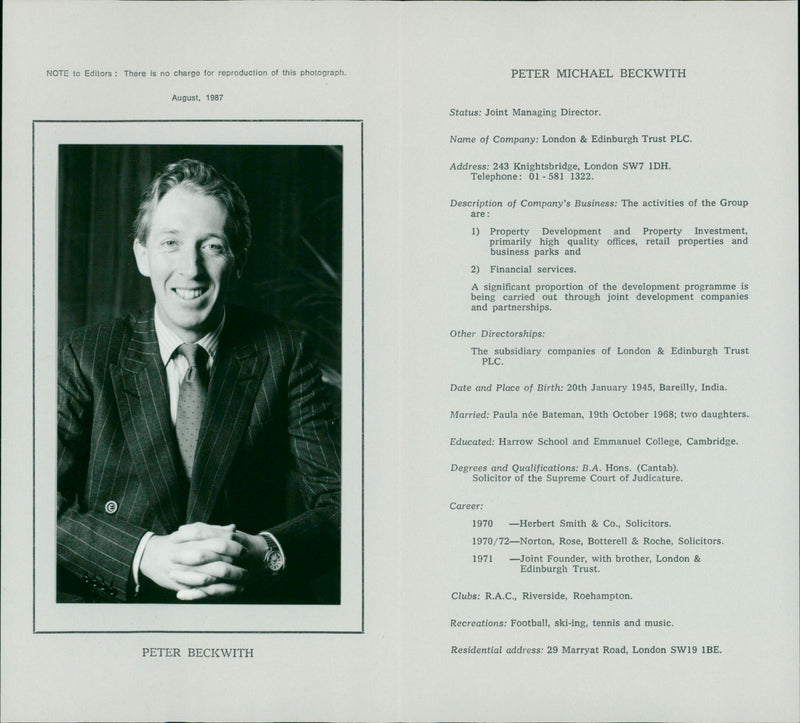 MUSIC PUBLISHED ENGLAND CAREER PETER - Vintage Photograph