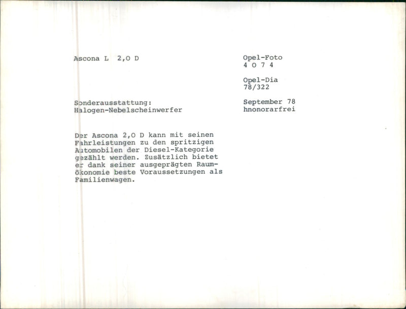 Opel Ascona L 2.0 D - Vintage Photograph