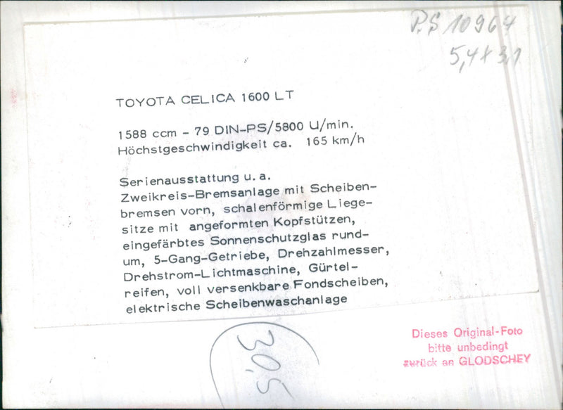 Toyota Celica 1600 LT - Vintage Photograph