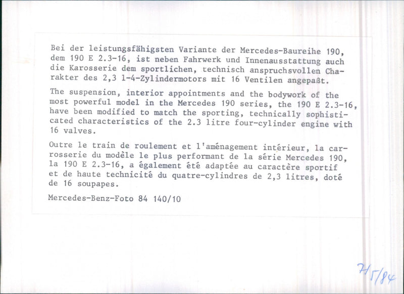 Mercedes Benz 190E 2.3-16 - Vintage Photograph