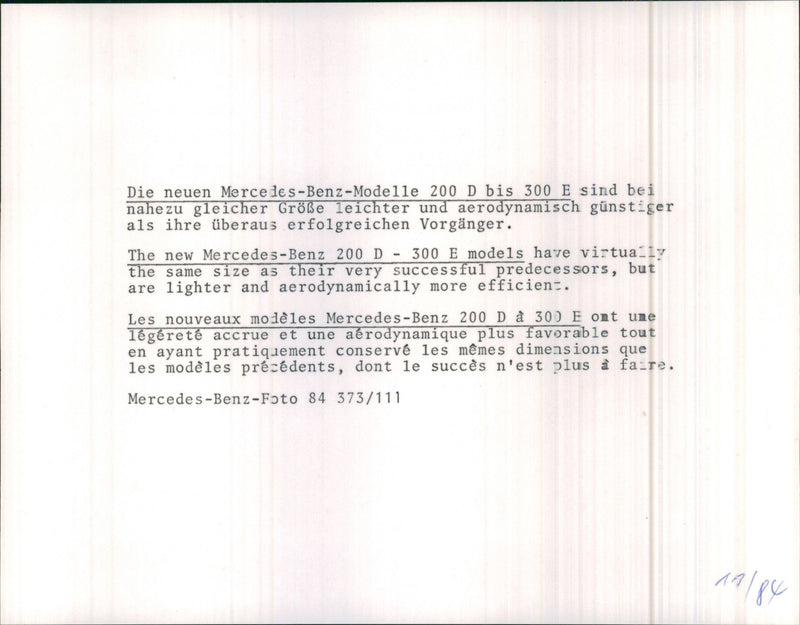 Mercedes-Benz 200 D-300 E - Vintage Photograph