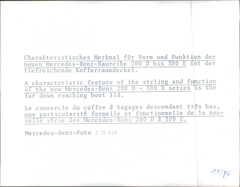 Mercedes Benz 200 D - 300 E series - Vintage Photograph