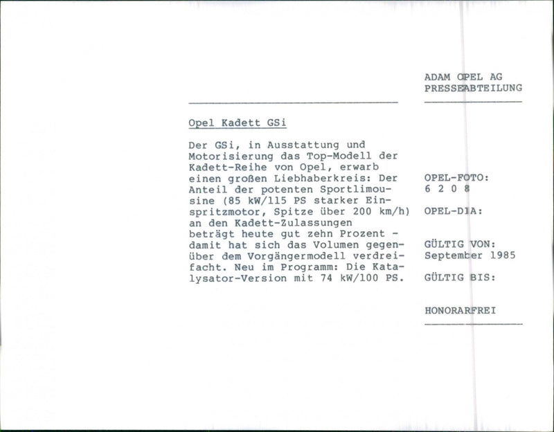 Opel Cadet GSi - Vintage Photograph