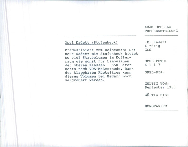 Opel Kadett (notchback) - Vintage Photograph