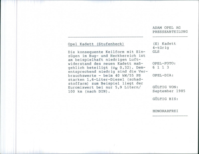 Opel Kadett (notchback) - Vintage Photograph