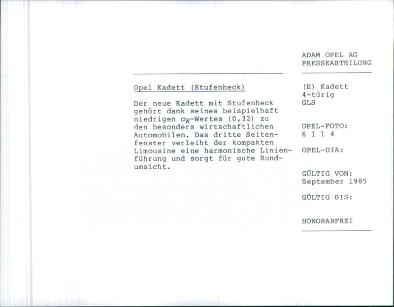 Opel Kadett (notchback) - Vintage Photograph