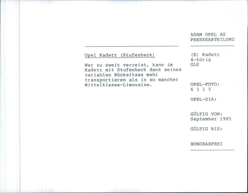 Opel Kadett (notchback) - Vintage Photograph