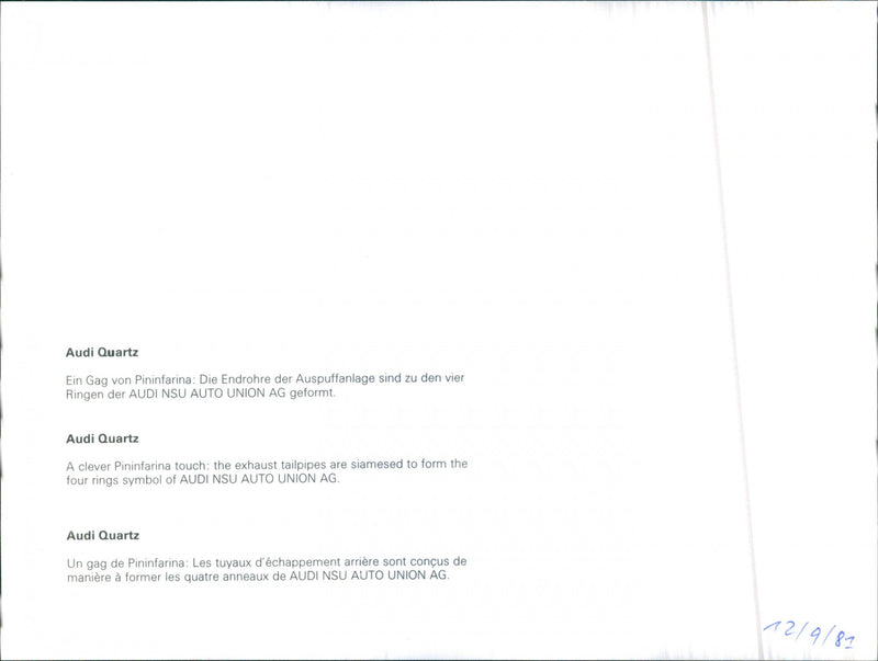 Audi Quartz - Vintage Photograph