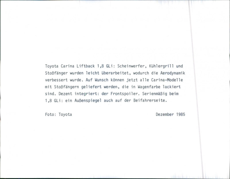 Toyota Carina Liftback - Vintage Photograph