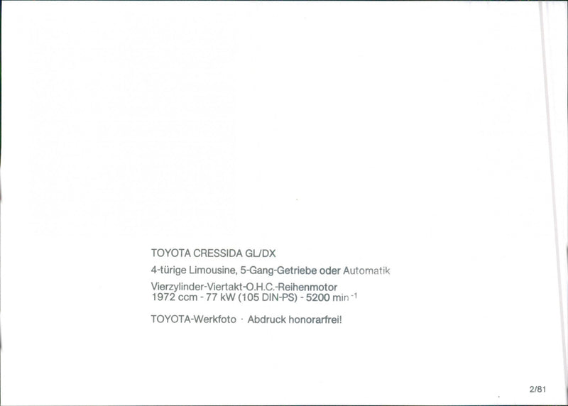 Toyota Cressida GL/DX - Vintage Photograph