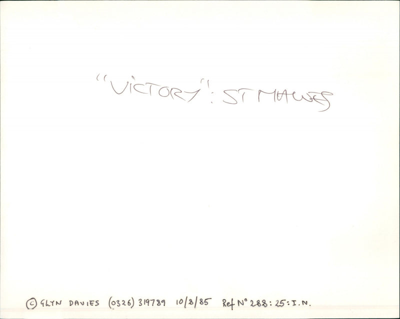 " VICTORY STMAGES GLYN DAVIES ( ) /8/85 Ref N 288 : 25 : I.N . - Vintage Photograph