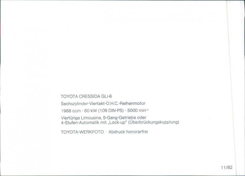 Toyota Cressida GLI-6 - Vintage Photograph