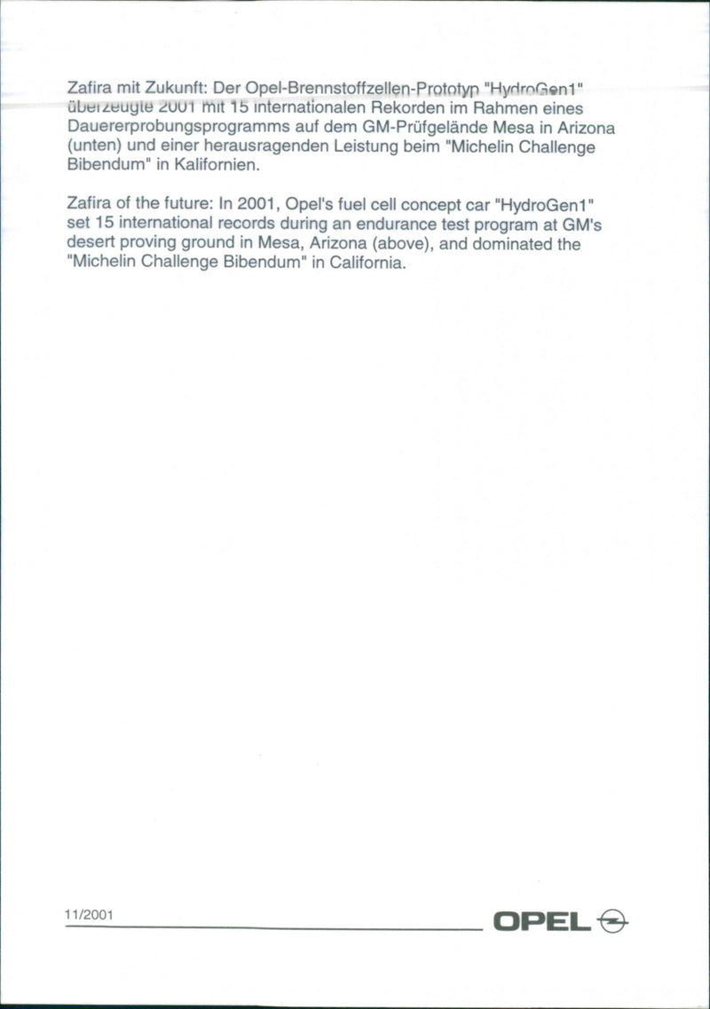 Opel Hydrogen1 2001 - Vintage Photograph