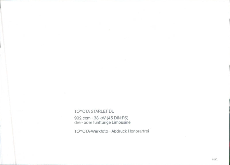 Toyota Starlet DL - Vintage Photograph