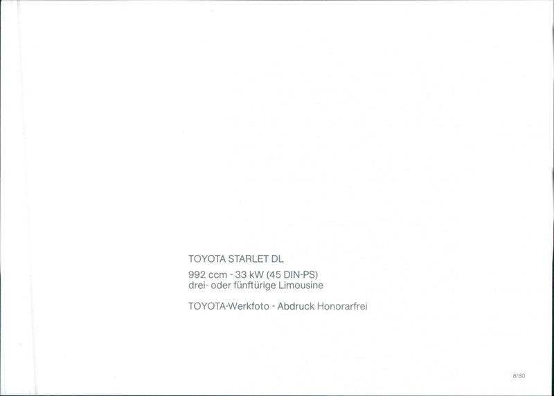 Toyota Starlet DL - Vintage Photograph